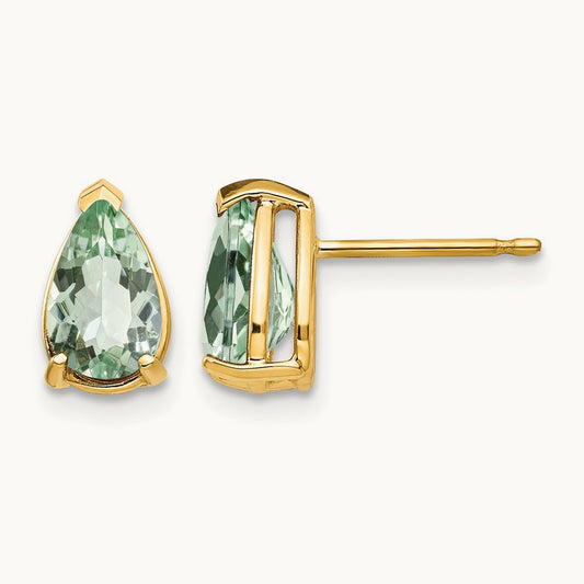8x5 Pear Green Quartz Earrings, 14K