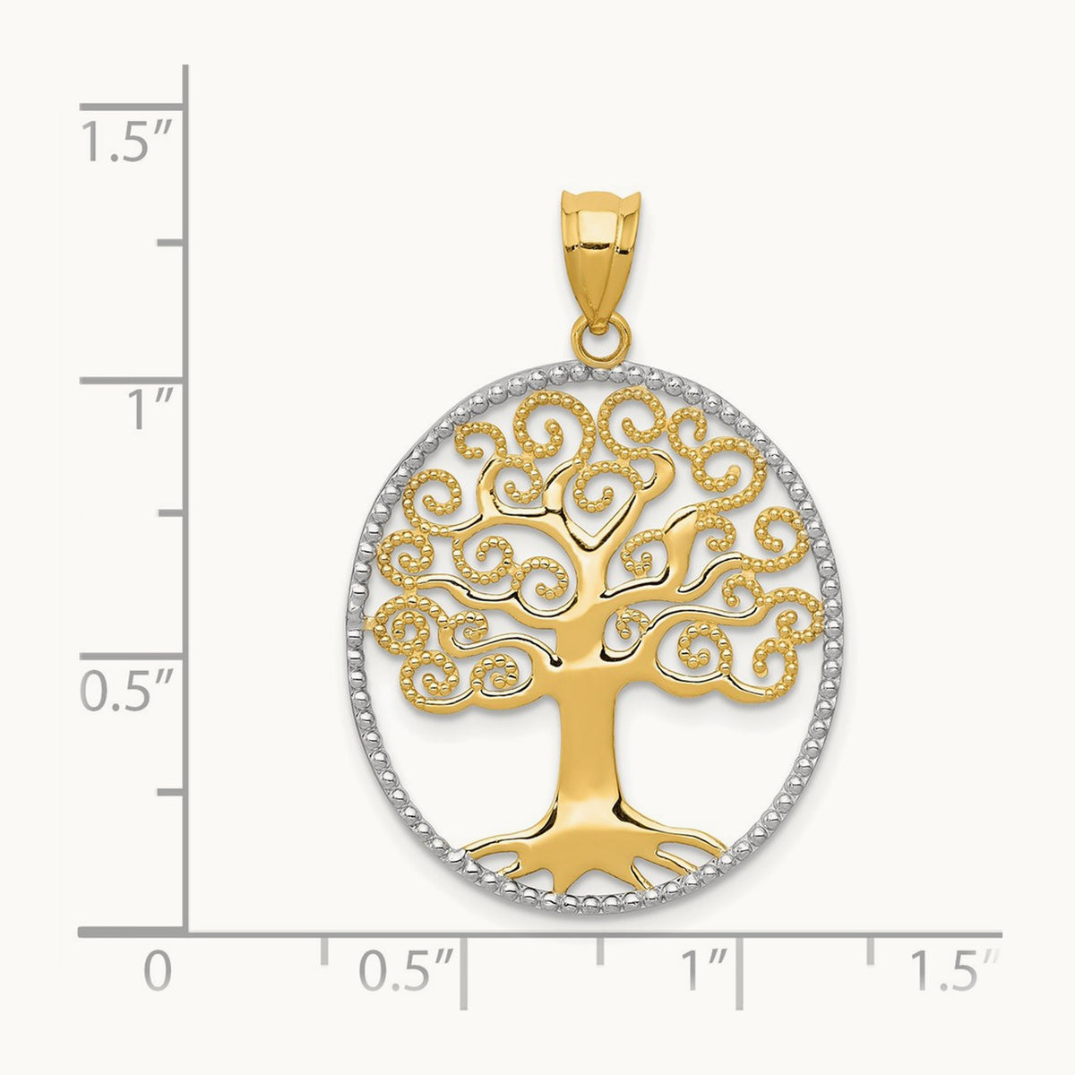 w/Rhodium Filigree Tree of Life Pendant, 14K