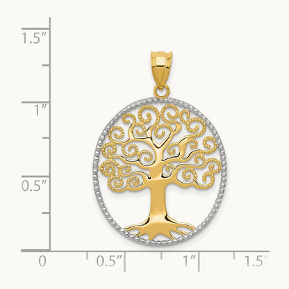 w/Rhodium Filigree Tree of Life Pendant, 14K