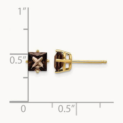 Square Smoky Quartz Earrings, 5mm, 14K