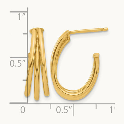 Polished 3-Row J-Hoop Post Earrings, 14K — Leslie's