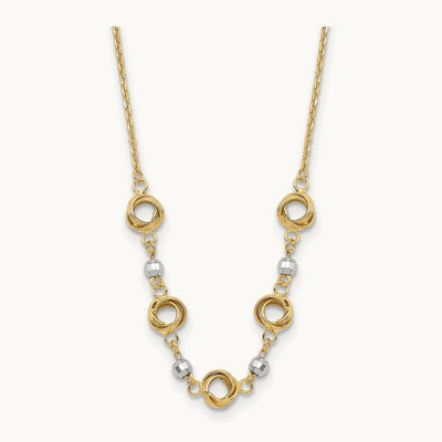 2 in Ext Polished Love Knots D/C Bead Necklace, 14K Two Tone