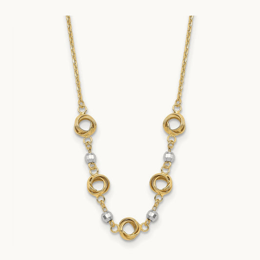 2 in Ext Polished Love Knots D/C Bead Necklace, 14K Two Tone