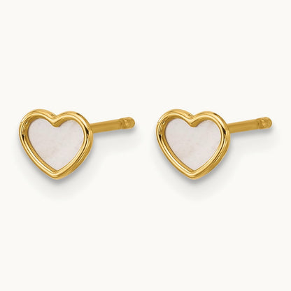 Polished Mother of Pearl Heart Post Earrings, 14K