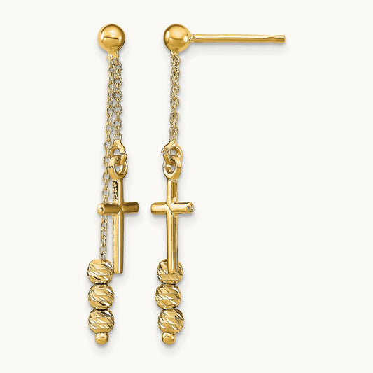 Polished D/C Cross Beaded Post Dangle Earrings, 14K — Leslie's