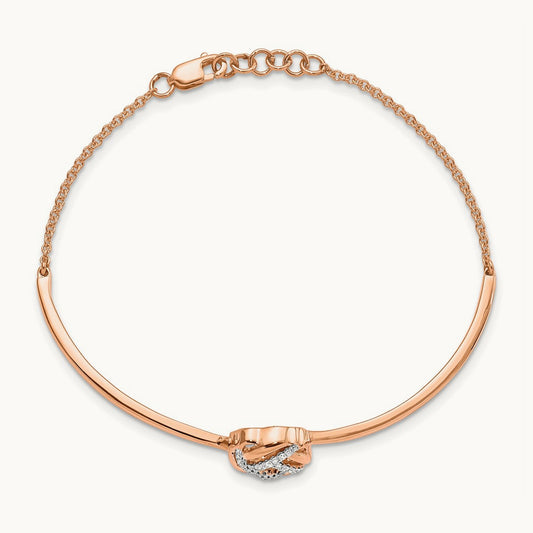 Polished Diamond Love Knot 7in w/.5in ext Bracelet, 14K Rose Gold