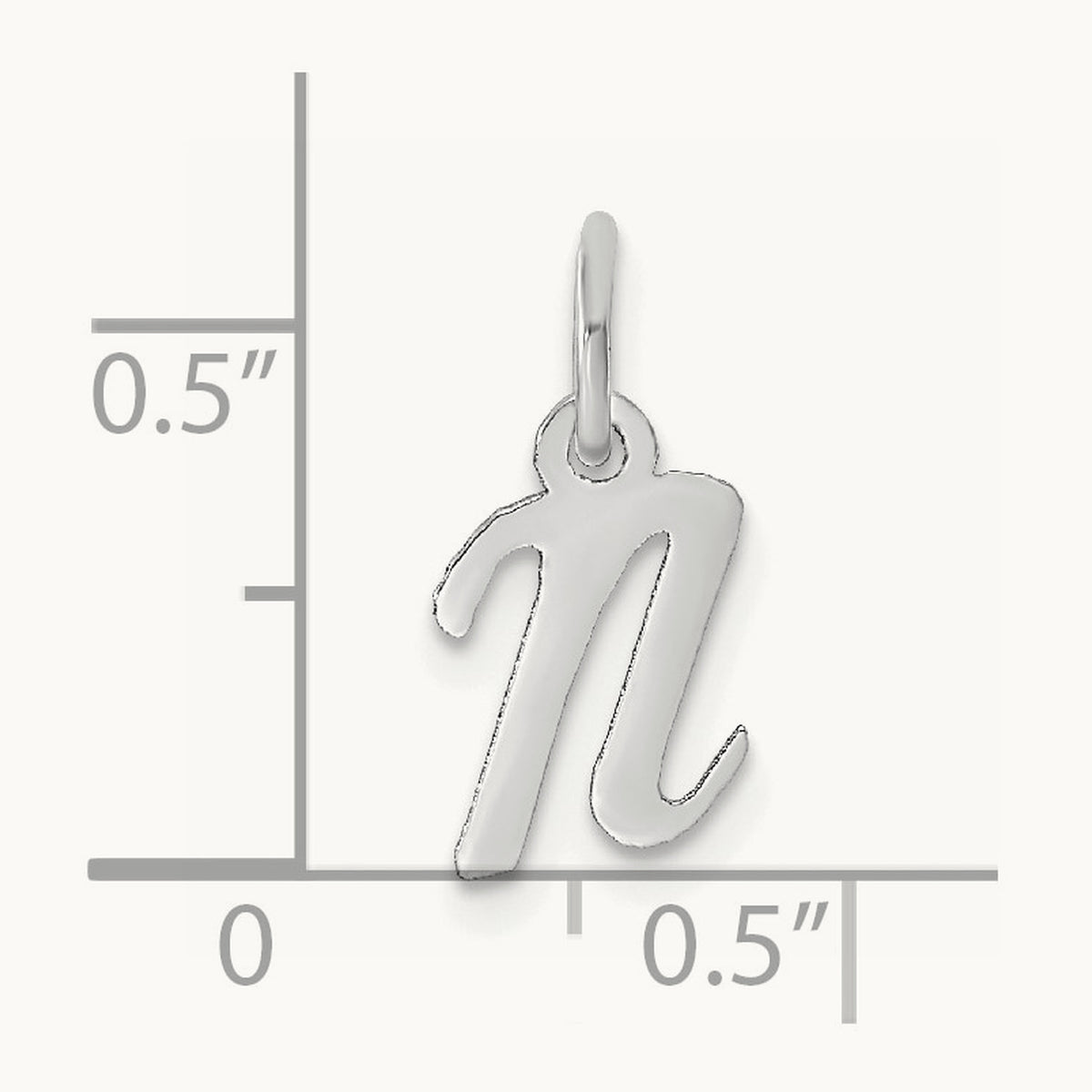 Small Script Letter N Initial Charm, 14K White Gold