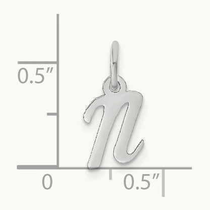 Small Script Letter N Initial Charm, 14K White Gold