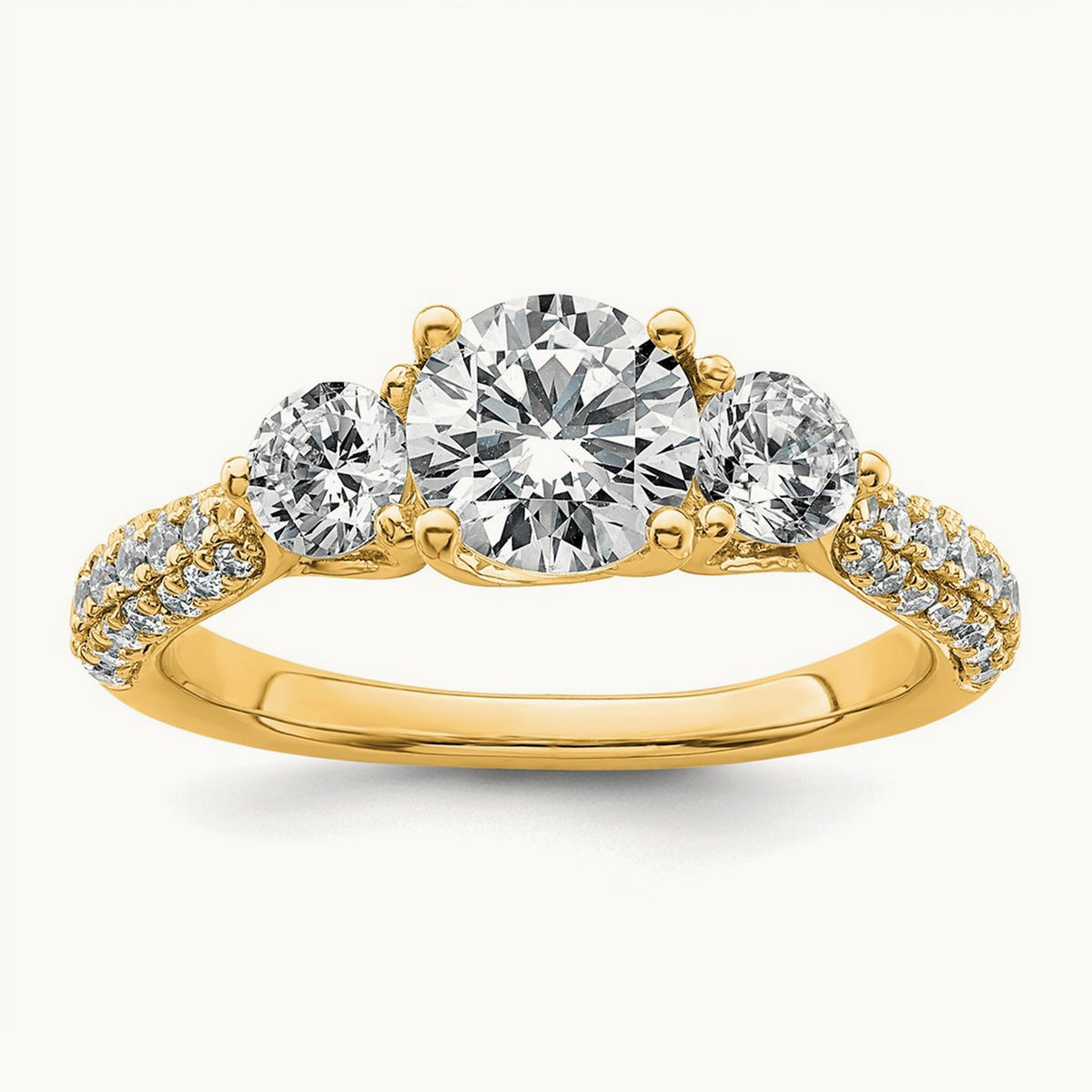 Round 3 Stone Engagement Ring, 0.50-3.75 ct tw Lab-Grown Diamond — 3/4 ct, VS (Best), 14K Yellow Gold