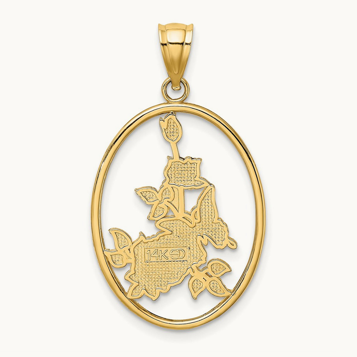 Enamel White Butterfly In Oval w/ Orange Flowers Charm, 14K