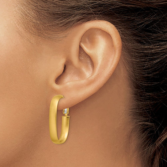 Satin Oval Omega Back Hoop Earrings — 14K Yellow Gold