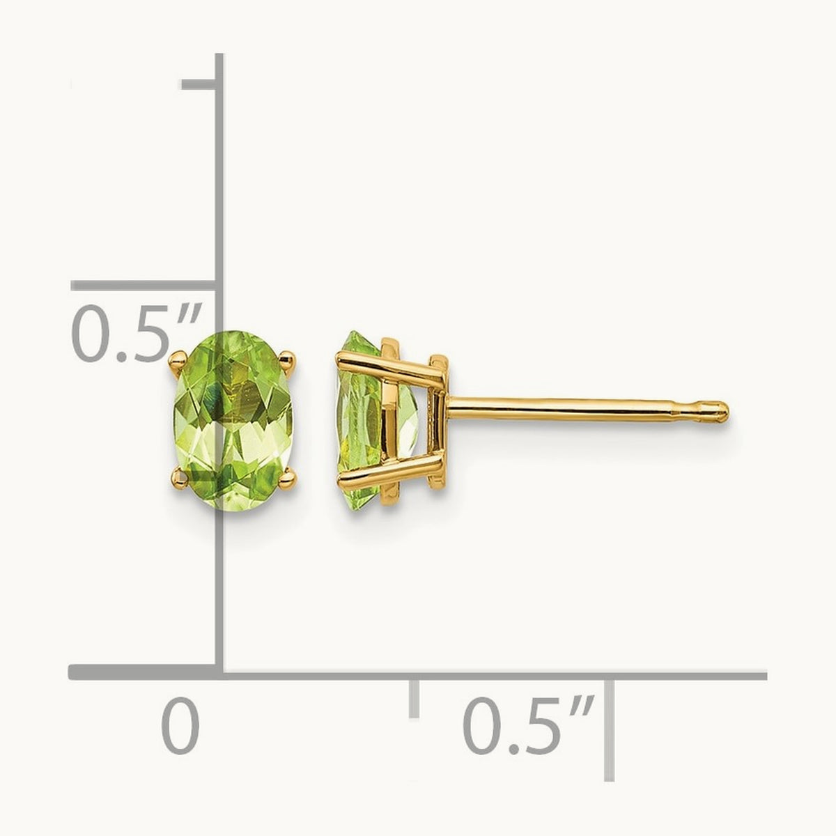 6x4 Oval August/Peridot Post Earrings — 14K Yellow Gold