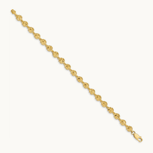 Polished and Textured Sand Dollar 7.25 inch Bracelet, 14K