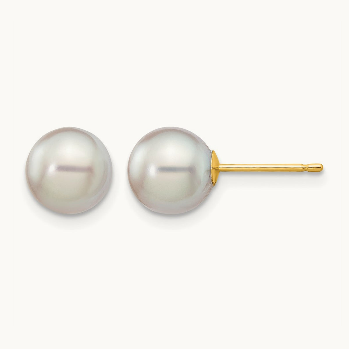 7- Round Grey Saltwater Akoya Cultured Pearl Stud Post Earrings, 8mm, 14K