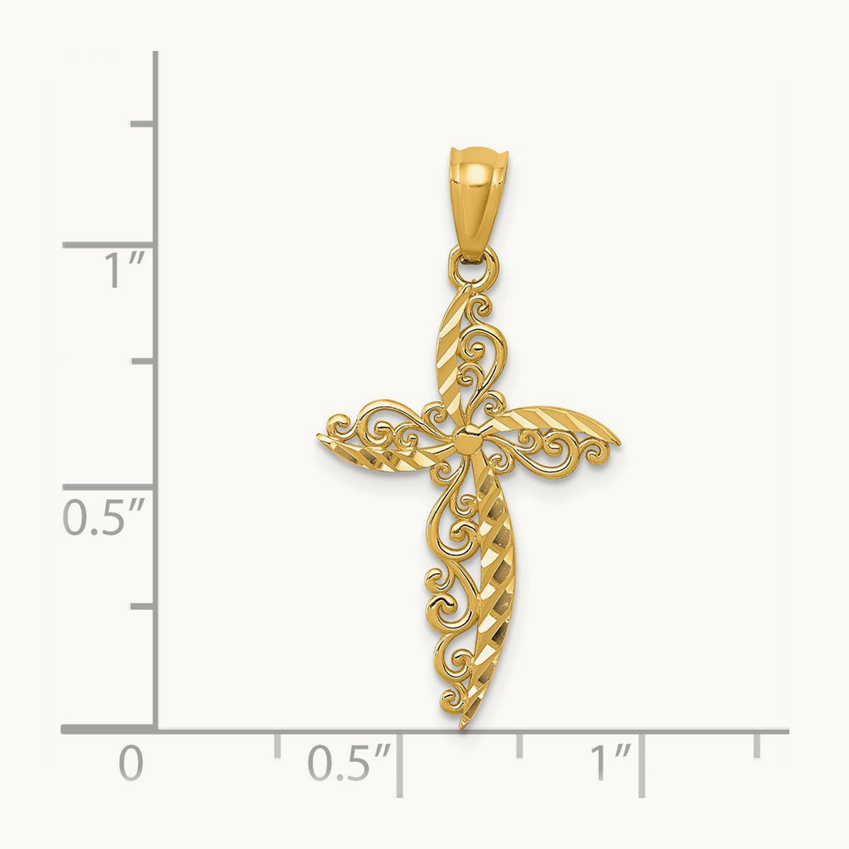 Scroll Design Cross Pendant, 14K
