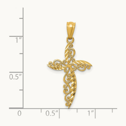 Scroll Design Cross Pendant, 14K