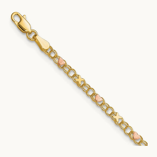 X's and Hearts 7in Bracelet, 14K with Rose
