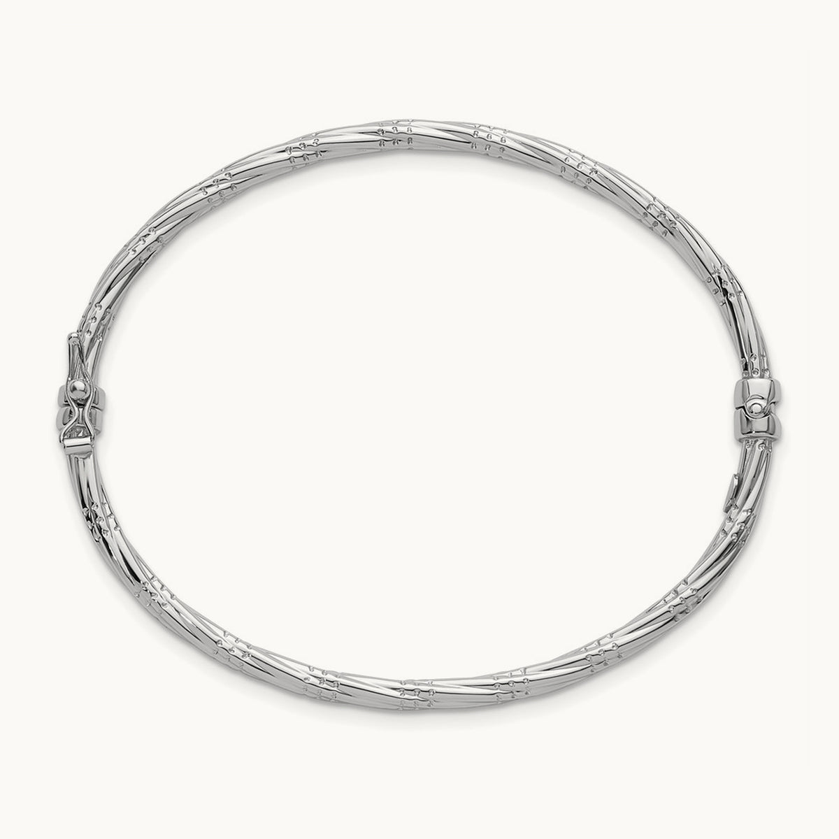 Polished and Textured Twisted Hinged Bangle — 14K Two-Tone Gold