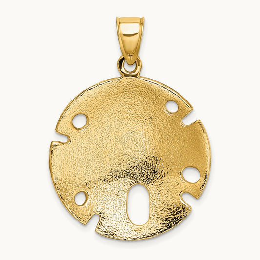 Polished and Textured Large Sand Dollar Charm, 14K