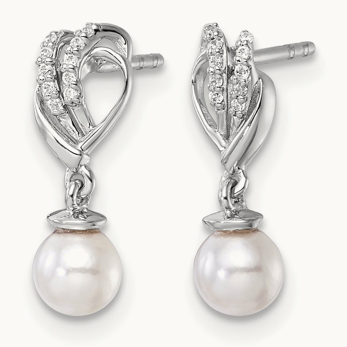 Polished Diamond and Pearl Dangle Post Earrings — photo set