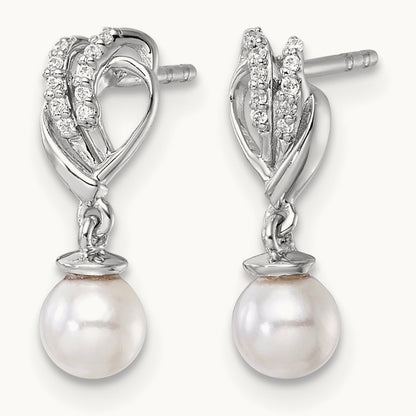 Polished Diamond and Pearl Dangle Post Earrings — photo set