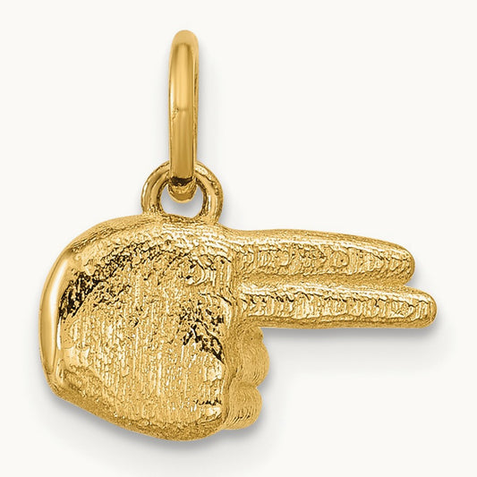 Polished 2-Finger Point Hand Pendant, 14K