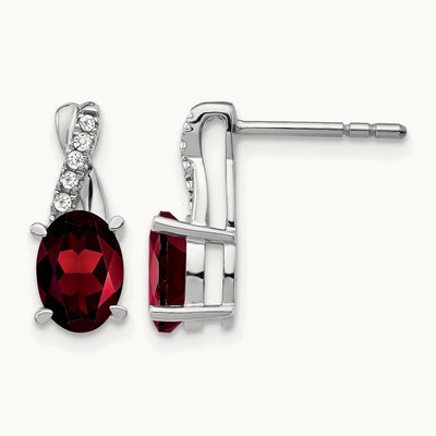 Garnet and Diamond Earrings — 14K White Gold