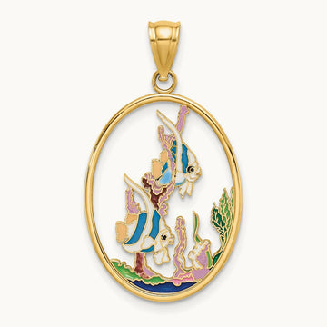 Enamel Angelfish In Underwater Scene Charm, 14K