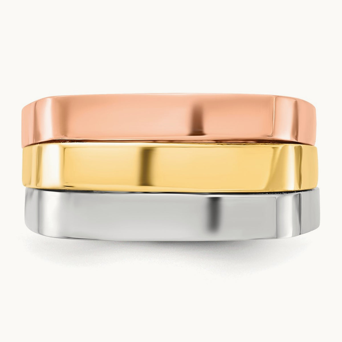 Tri-Color Contemporary Flat Top Band, 14K