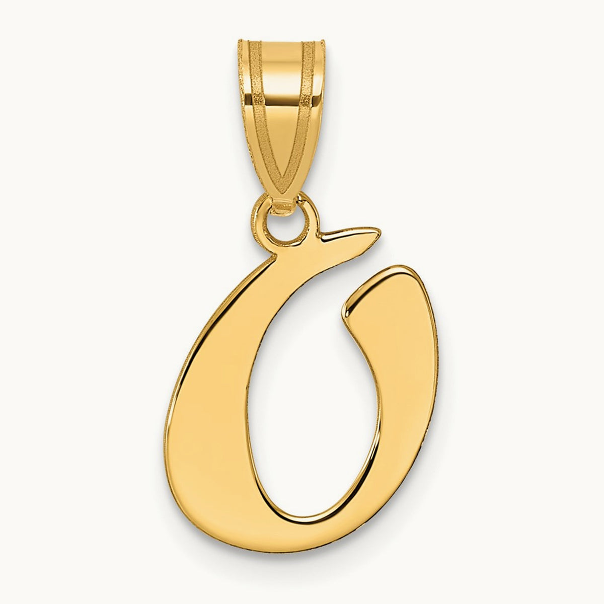 Polished Script Initial Pendant — 14K Yellow Gold, O