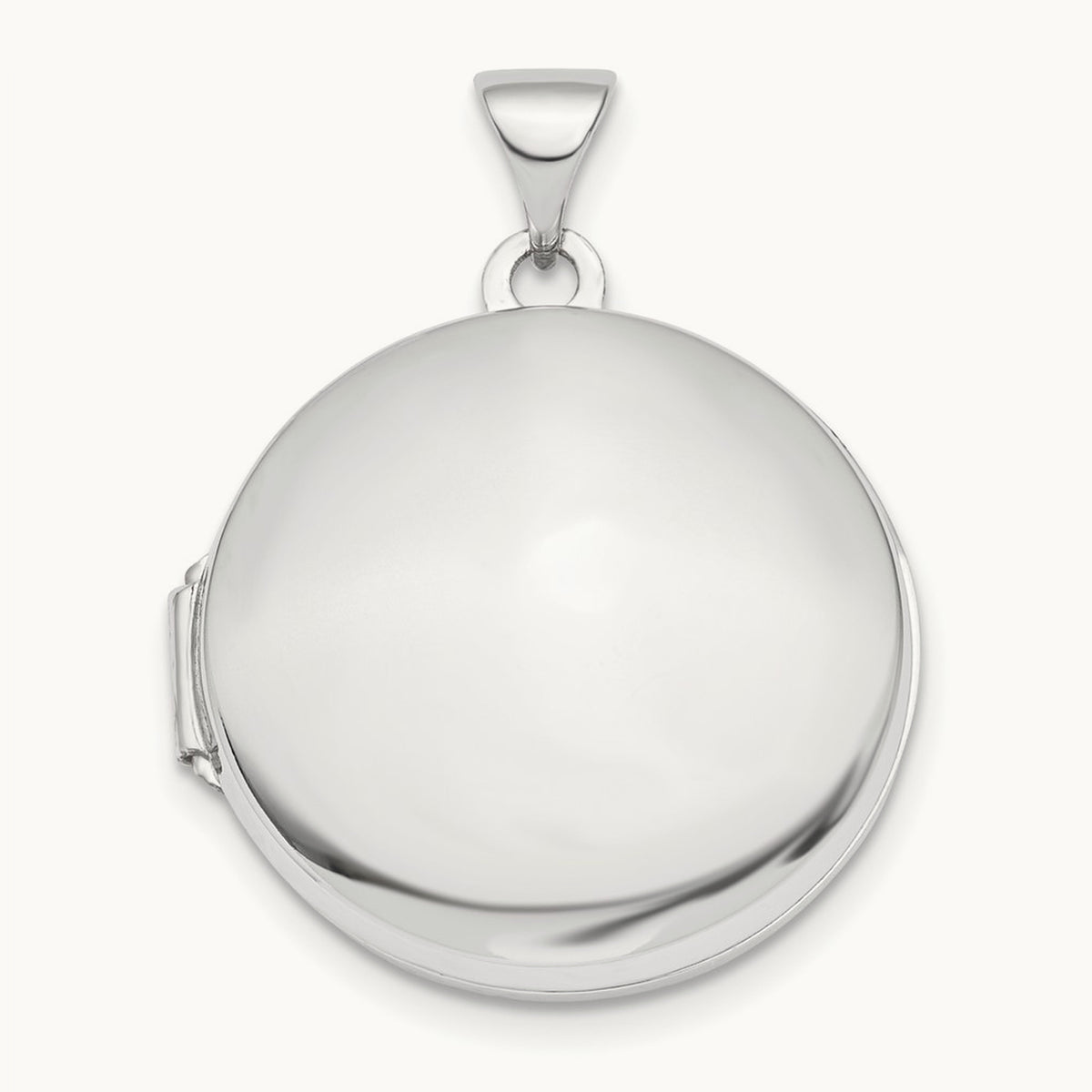 Polished Domed Round Locket — 14K White Gold, 20mm