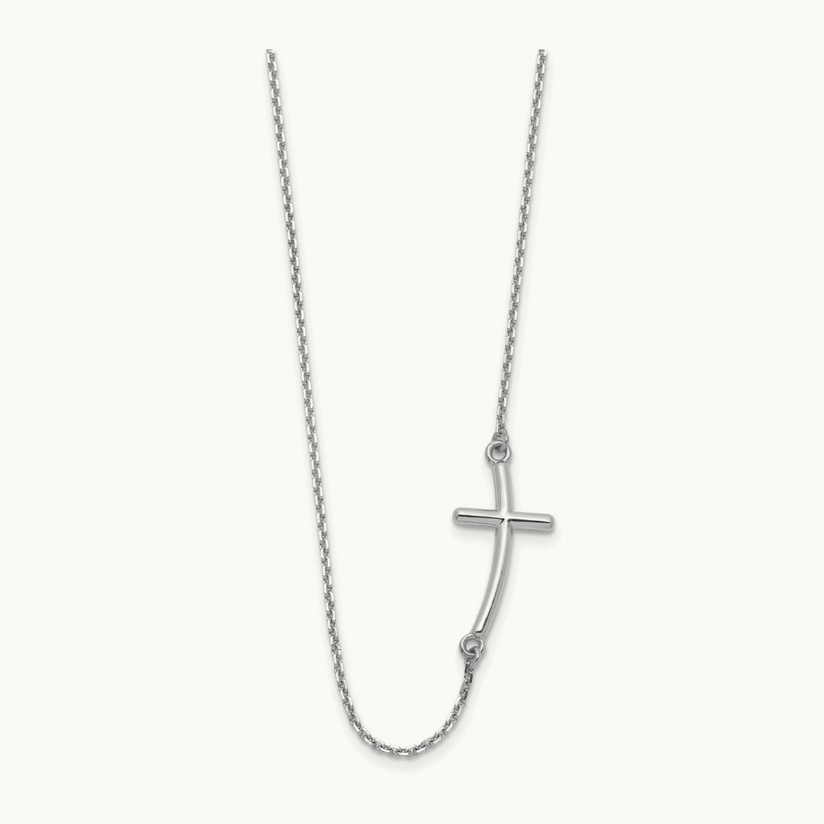 Large Sideways Curved Cross Necklace — 14K White Gold