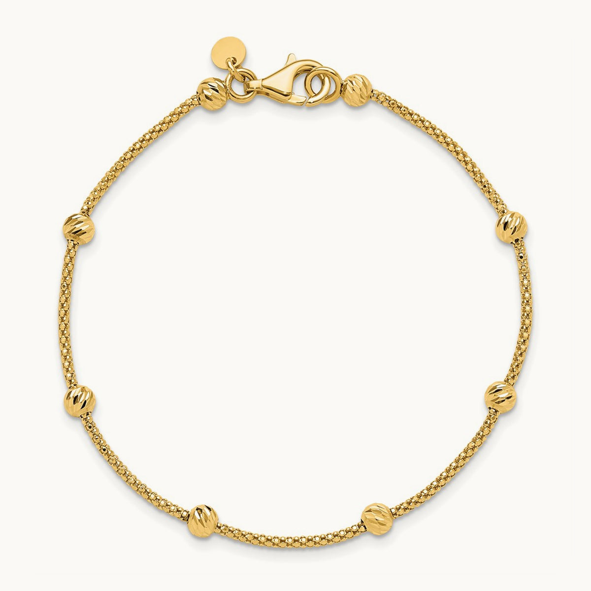 Polished and Diamond-cut Beaded Bracelet, 14K