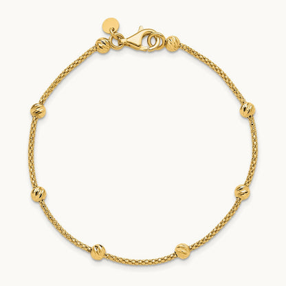 Polished and Diamond-cut Beaded Bracelet, 14K