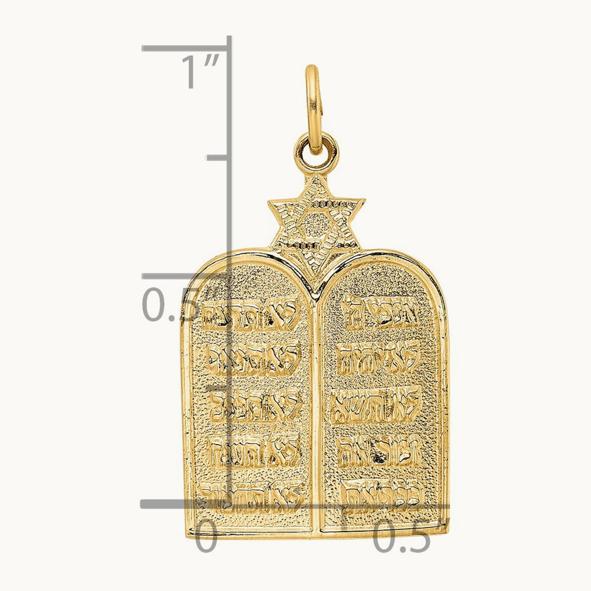 Polished Solid Ten Commandments and Star Pendant, 14K