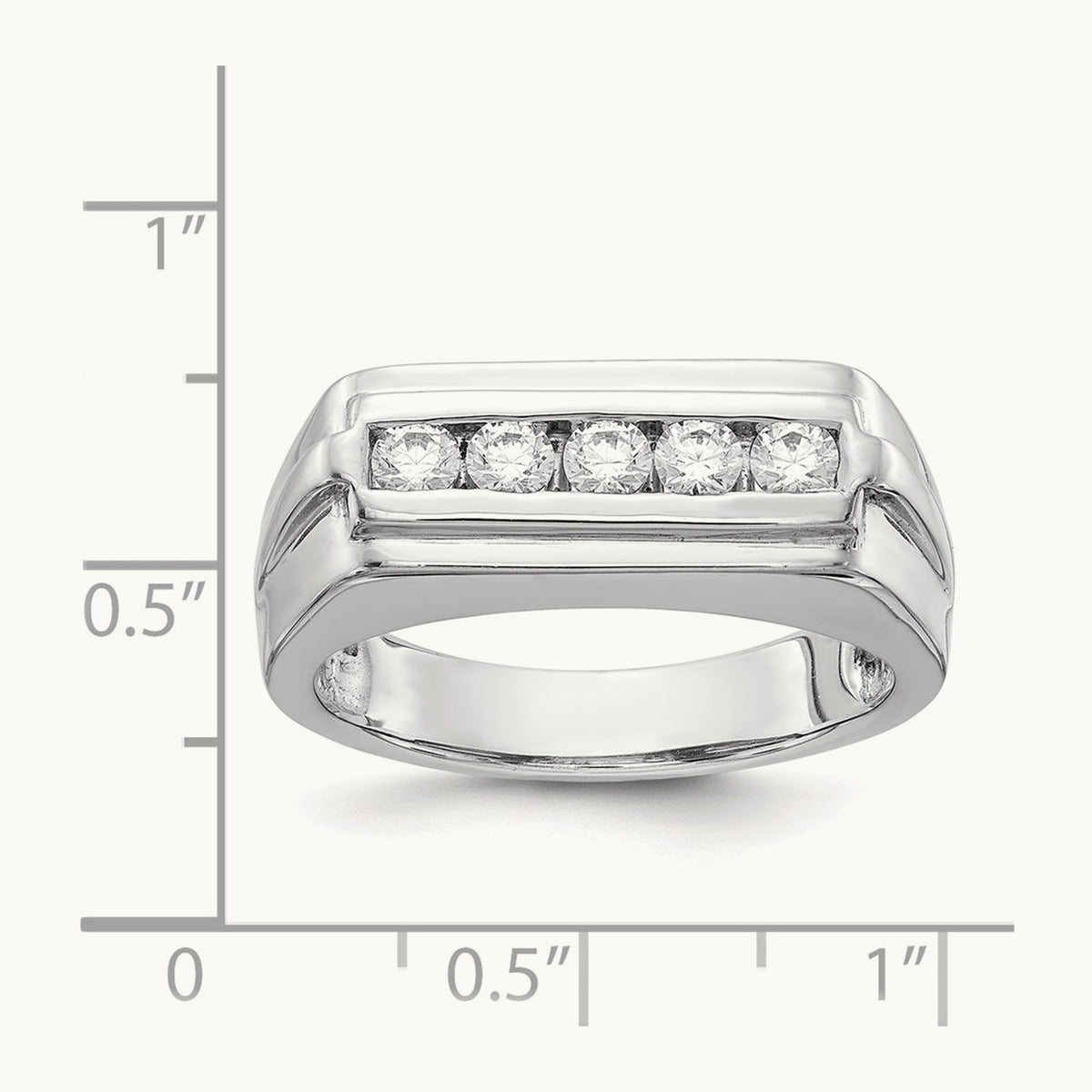 Diamond 5-stone Mens Ring, 14K White Gold