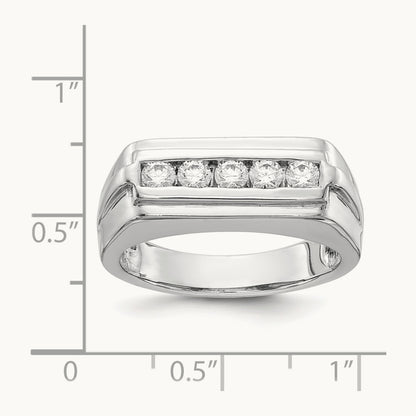 Diamond 5-stone Mens Ring, 14K White Gold