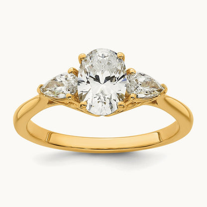 Oval/Pear 3 Stone Engagement Ring, 1.25-3.50 ct tw Lab-Grown Diamond — 1 3/8 ct, 14K Yellow Gold