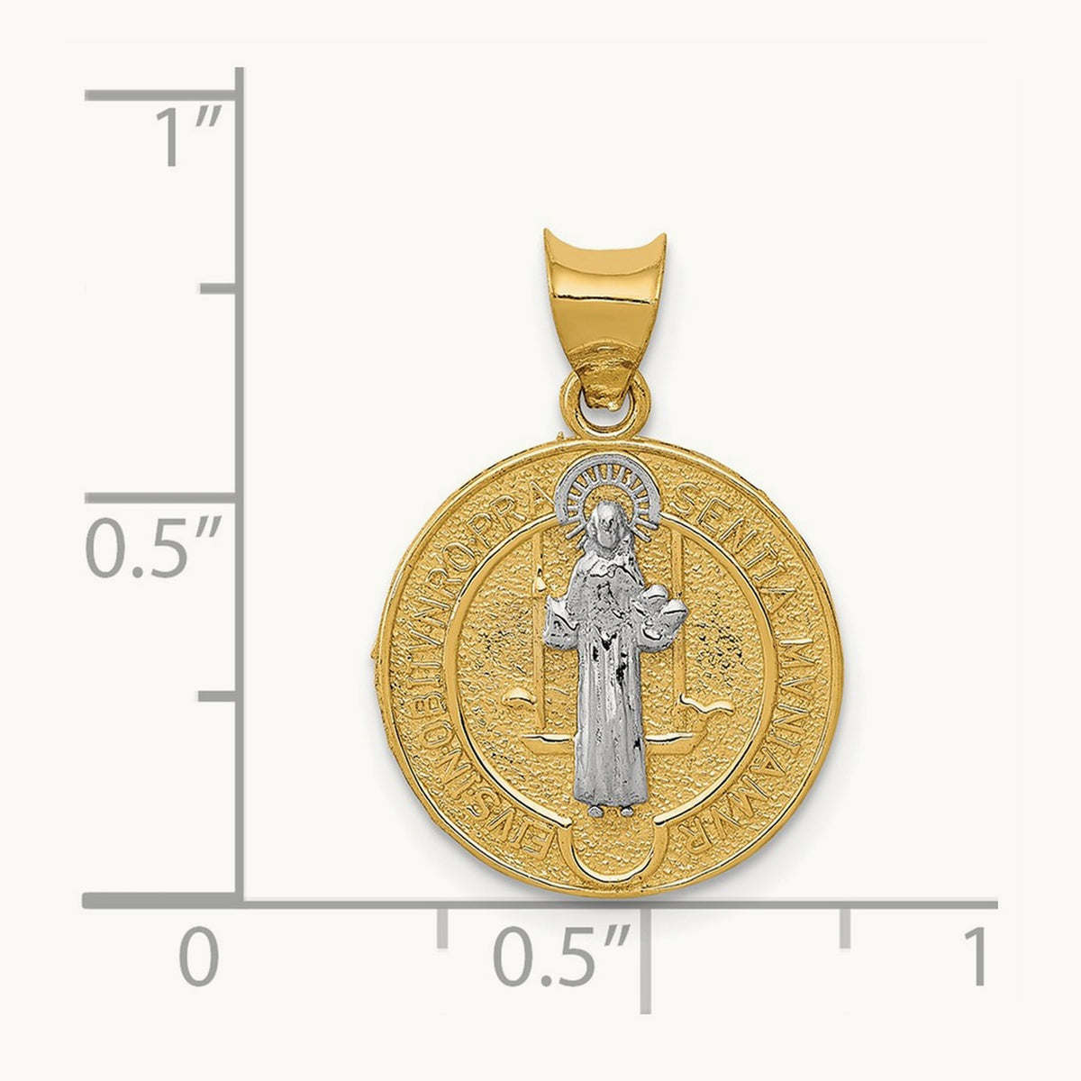 Circle St. Benedict Medal Pendant, 14K with Rhodium