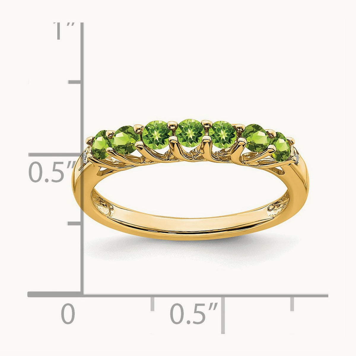 Peridot and Diamond 7-stone Ring — 14K Yellow Gold