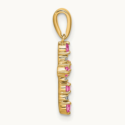 Tourmaline and Diamond Cross Pendant — 14K Yellow Gold