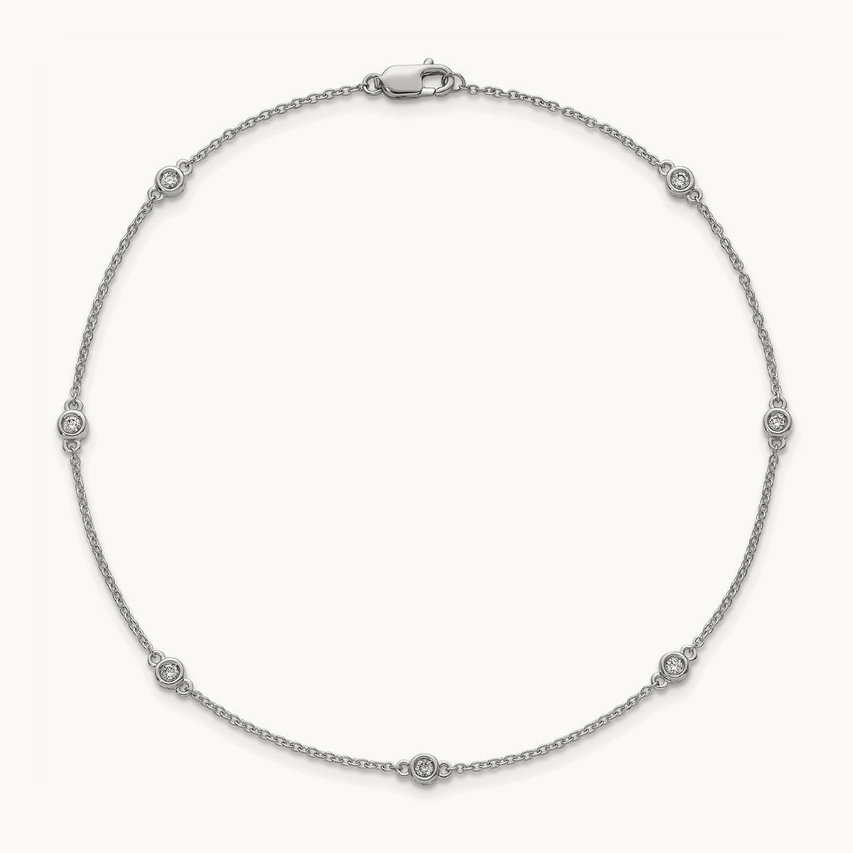 Diamond Station Cable Anklet, 14K White Gold