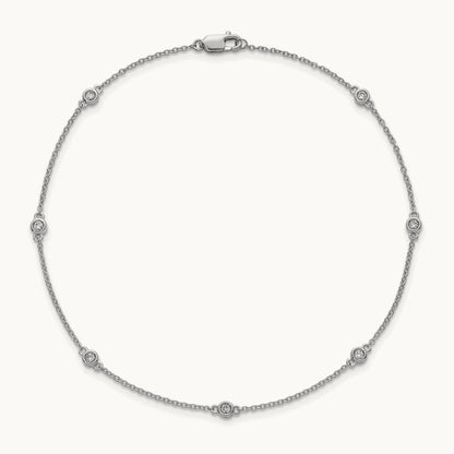 Diamond Station Cable Anklet, 14K White Gold