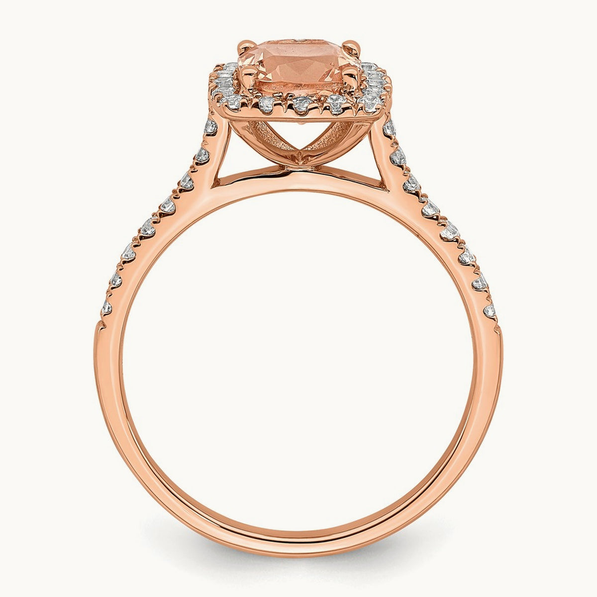 Morganite Diamond Halo Complete Engagement Ring, 14K Rose Gold