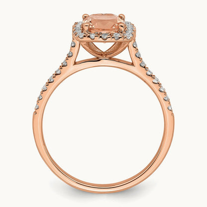Morganite Diamond Halo Complete Engagement Ring, 14K Rose Gold