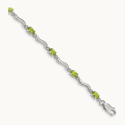 Fancy Diamond and Peridot Bracelet — 14K White Gold