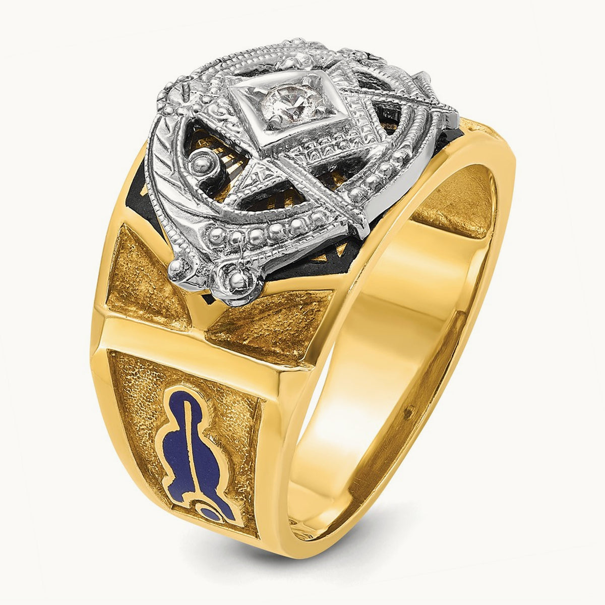 14ktt IBGoodman Men's Enameled & Diamond Blue Lodge Masonic Ring