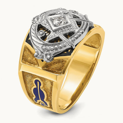 14ktt IBGoodman Men's Enameled & Diamond Blue Lodge Masonic Ring