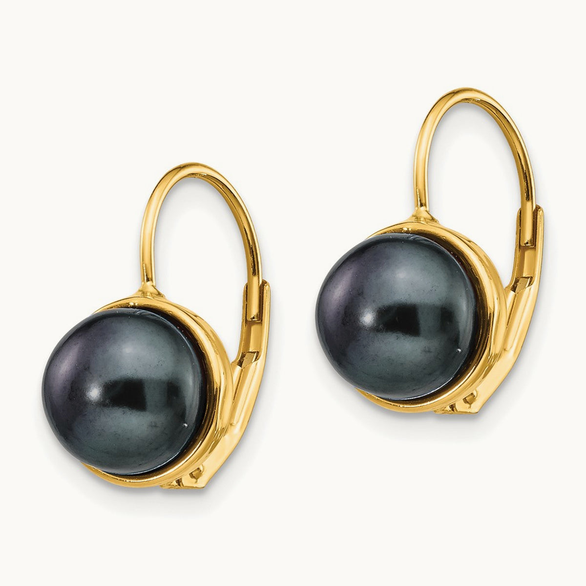 6- Black Button Freshwater Cultured Pearl Leverback Earrings, 7mm, 14K