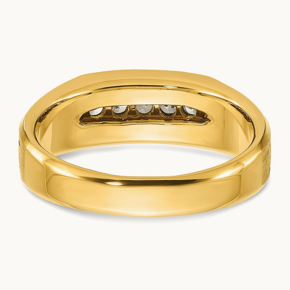 w/ Blk RH IBGoodman Men's Satin & Grooved Diamond 5-Stone Ring, 14K